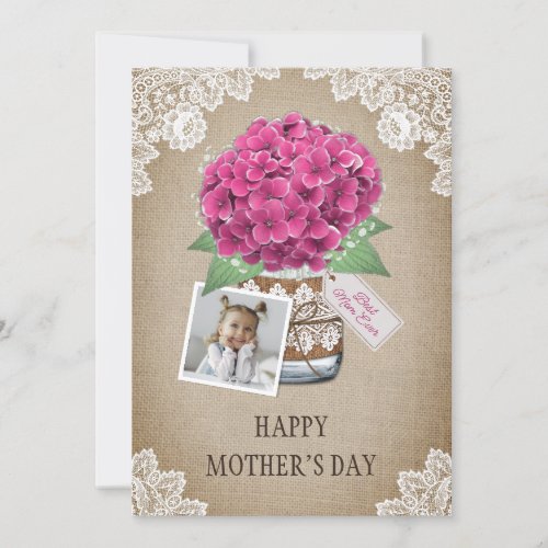 Cute Pink Floral Photo Happy Mothers Day Card
