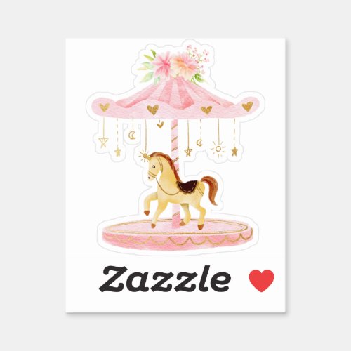 Cute Pink Floral Pony Carousel Sticker