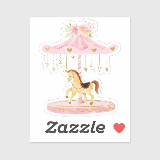 Cute Pink Floral Pony Carousel Sticker (Sheet)