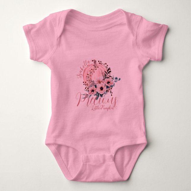 Cute Pink Floral Pumpkin Autumn Baby Girl  Bodysuit (Front)