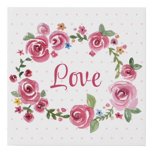  Cute Pink Floral Rose Polka Dot Baby Nursery  Faux Canvas Print (Front)