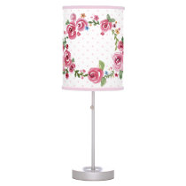 Cute Pink Floral Rose Polka Dot Baby Nursery  Table Lamp