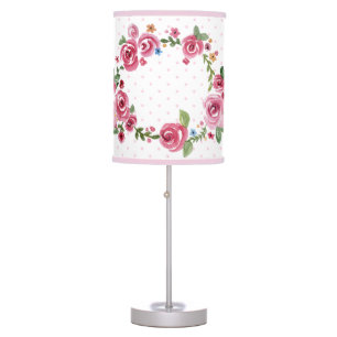 Cute Pink Floral Rose Polka Dot Baby Nursery Table Lamp