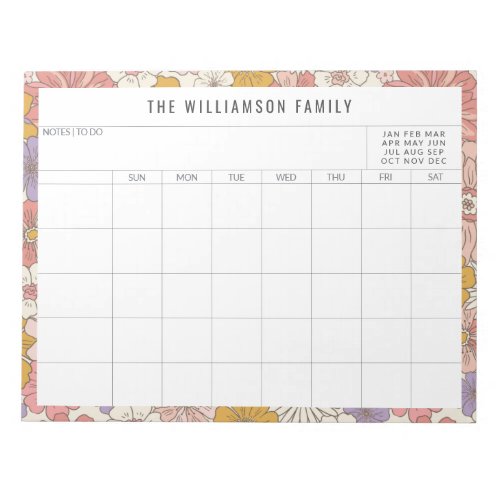 Cute Pink Floral Simple Family Planner Calendar Notepad