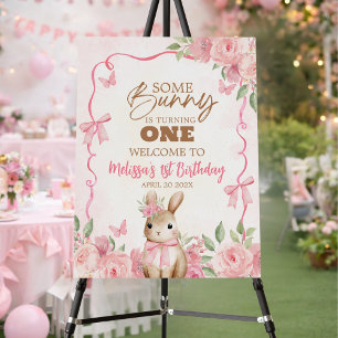 Cute Pink Floral Some Bunny Birthday Welcome Foam Board
