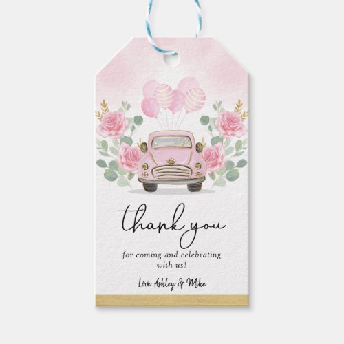 Cute Pink Floral Travel Drive Thru Baby Shower Gift Tags