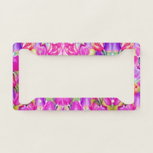 Cute Pink Floral Watercolor License Plate Frame