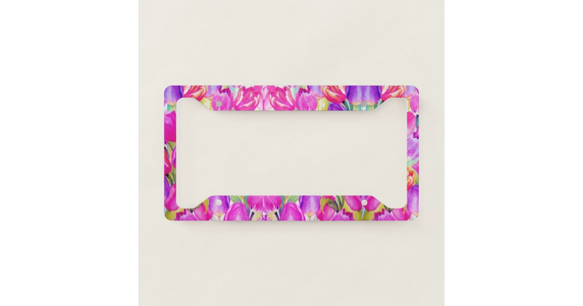 Pink License Frame Cute Pink Floral Watercolor License Plate Frame | Zazzle