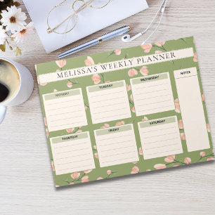 Cute Pink Floral Weekly Planner Notepad