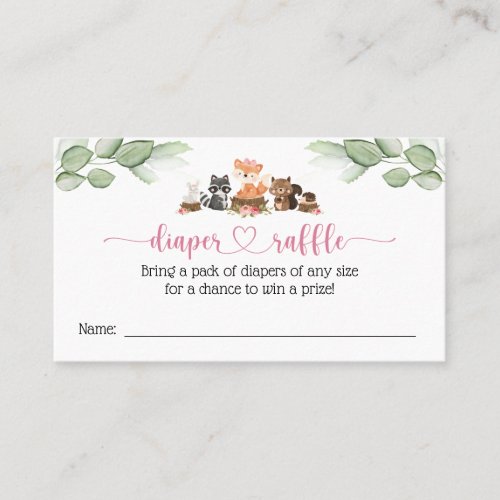 Cute Pink Floral Woodland Diaper Raffle Card