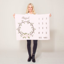 Cute Pink Floral Wreath Baby Milestone