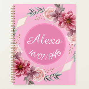 Cute Pink Floral Wreath Birthday Planner