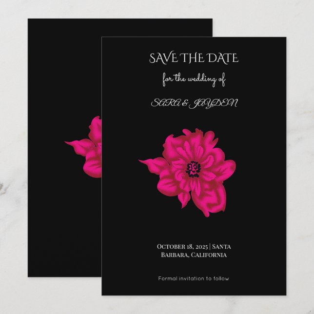 Cute Pink Flower Clipart – Pop Art Floral Design Save The Date (Front/Back)