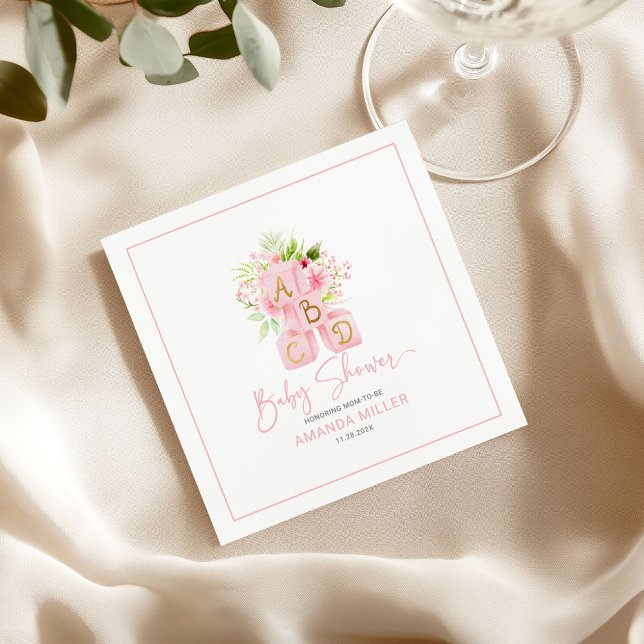 Cute pink flower-decorated alphabet blocks napkins (Creator Uploaded)