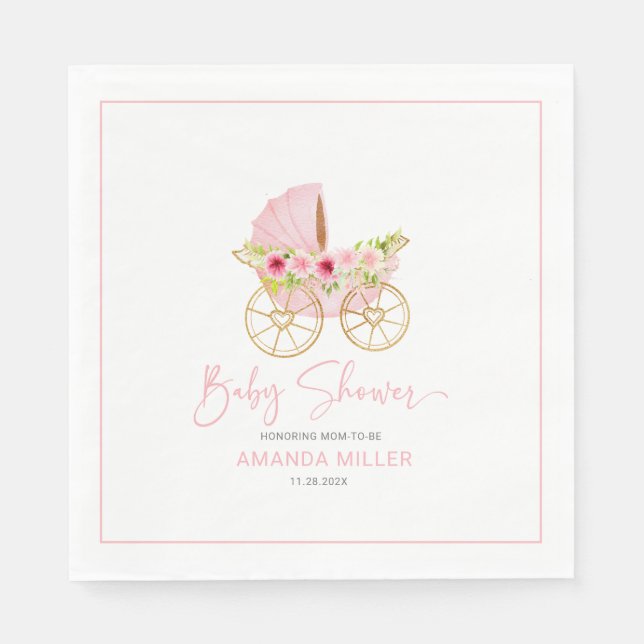 Cute pink flower-decorated baby stroller napkins (Front)