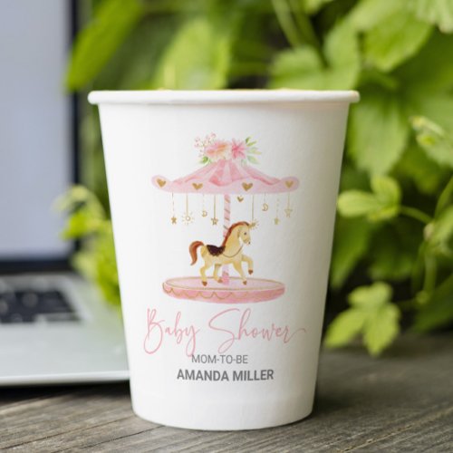 Cute pink flower_decorated pony carousel paper cups