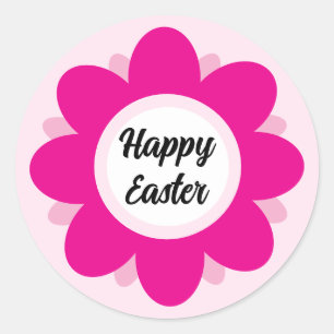 Cute Pink Flower Design Happy Easter Classic Round Sticker