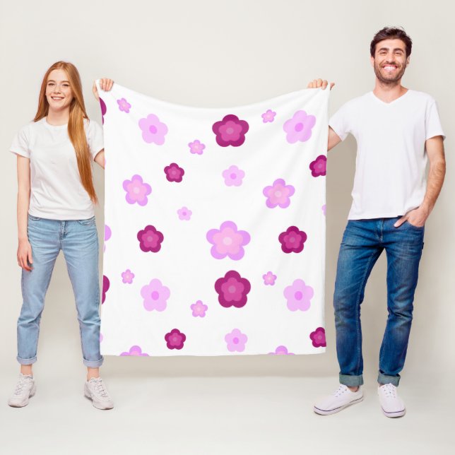 Cute pink flower floral gradient Pattern  Fleece Blanket (In Situ)