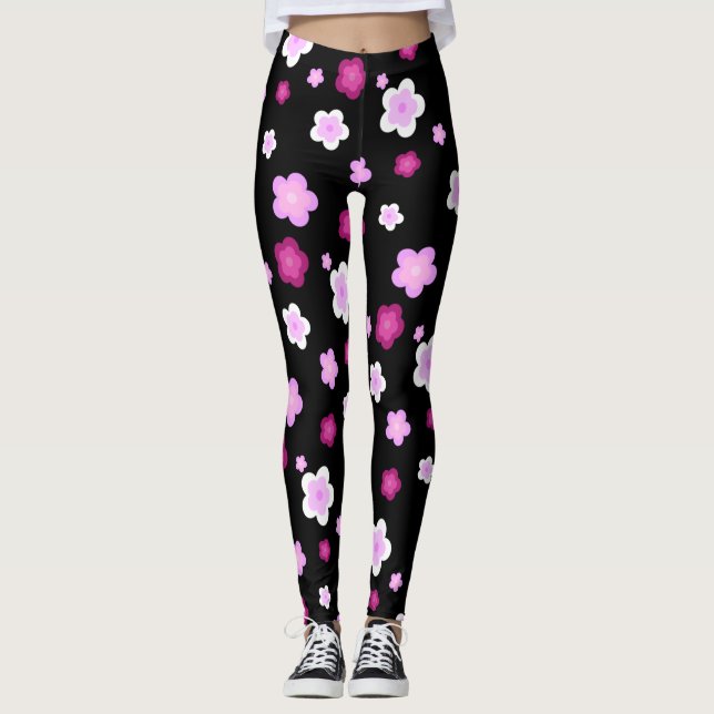 Cute pink flower floral gradient Pattern  Leggings (Front)