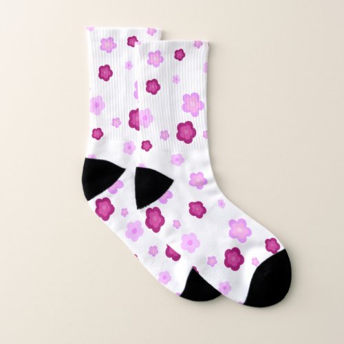 Cute pink flower floral gradient Pattern  Socks
