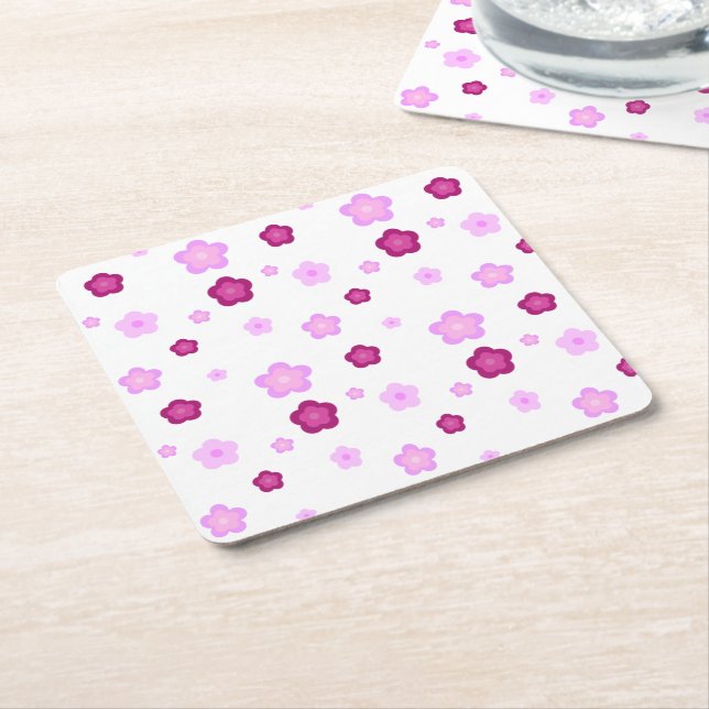 Cute pink flower floral gradient Pattern  Square Paper Coaster (Angled)