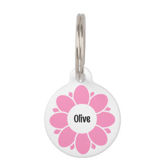 Cute Pink Flower Frame for Dog Name Pet ID Tag