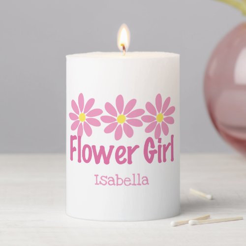 Cute Pink Flower Girl Daisy Personalized Gift Pillar Candle