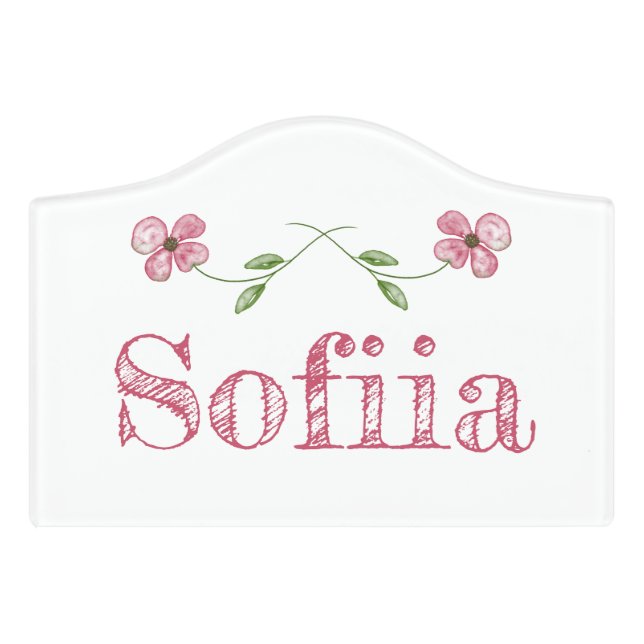 Cute Pink Flower Girl Nursery Bedroom Door Sign (Small Crest Front)