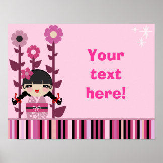 Cute Pink Flower Kokeshi Poster