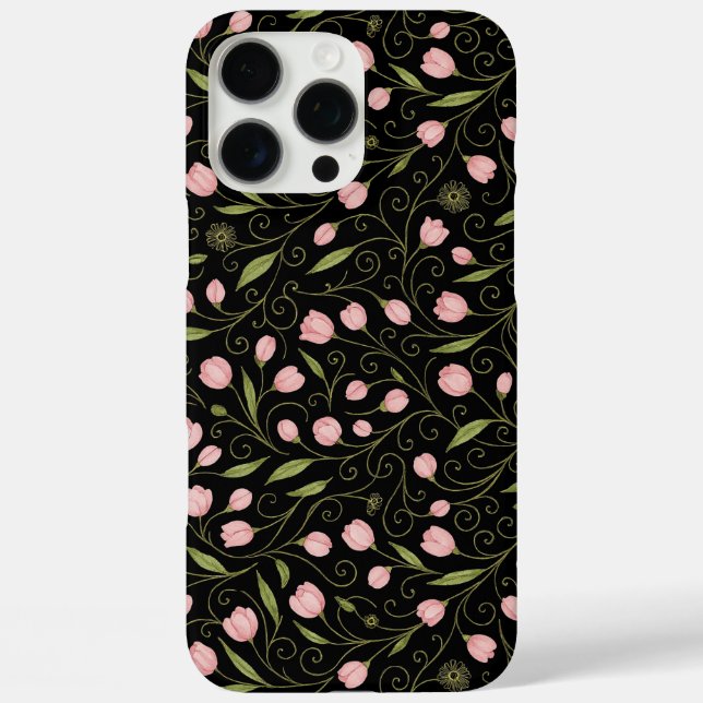 Cute, pink flower on black with repeating pattern  Case-Mate iPhone case (Back)