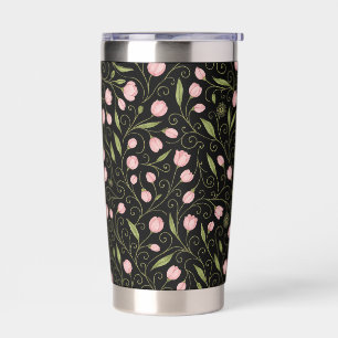 Cute, pink flower on black with repeating pattern  insulated tumbler