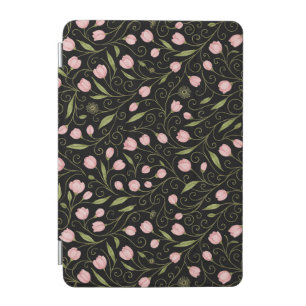 Cute, pink flower on black with repeating pattern iPad mini cover