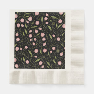 Cute, pink flower on black with repeating pattern napkins