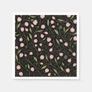 Cute, pink flower on black with repeating pattern napkins