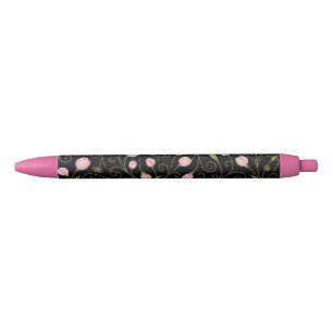 Cute, pink flower on black with repeating pattern pen