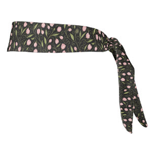 Cute, pink flower on black with repeating pattern tie headband