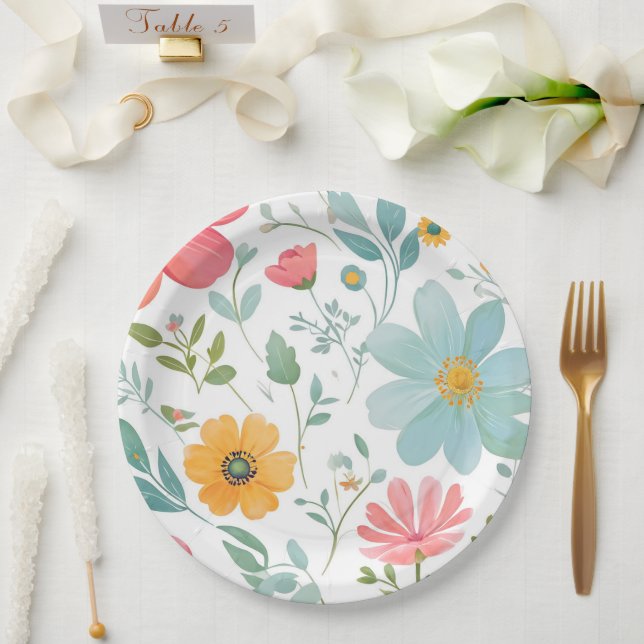 Cute pink flower paper plates (Wedding)