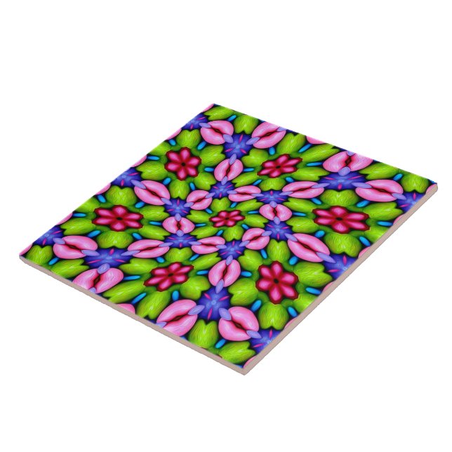 Cute Pink Flower Pattern Ceramic Tile (Side)