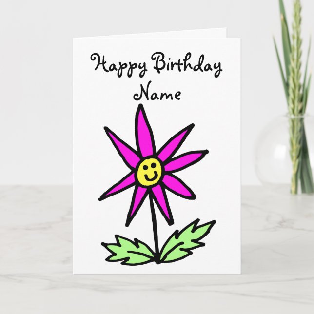Cute Pink Flower Smiling Face Birthday Card (Front)