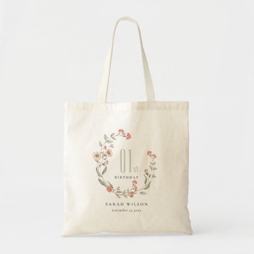 Cute Pink Flower Wreath Girl Any Year Birthday Tote Bag