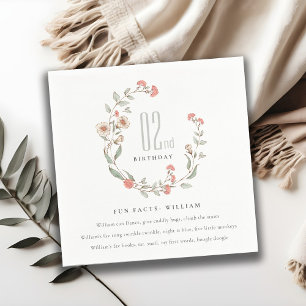 Cute Pink Flower Wreath Girl Birthday Fun Facts Napkins