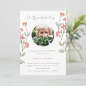Cute Pink Flower Wreath Photo 90th Birthday Invite (Standing Front)