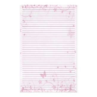 Cute Pink Flowers and Butterflies Lined Stationery