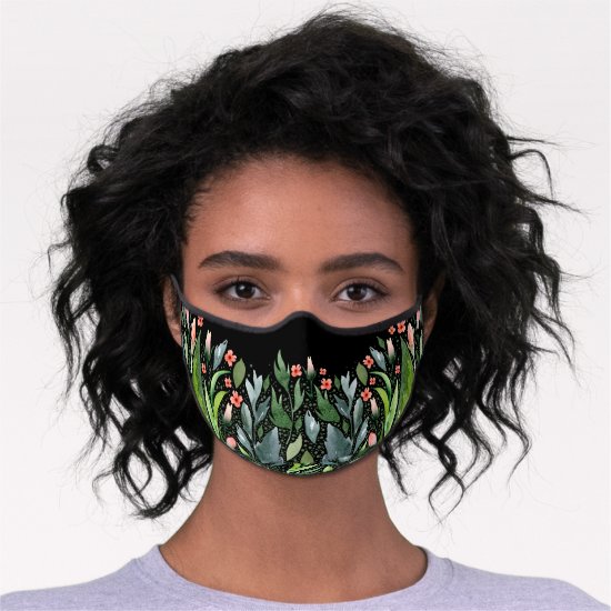 Cute Pink Flowers and Greenery Premium Face Mask