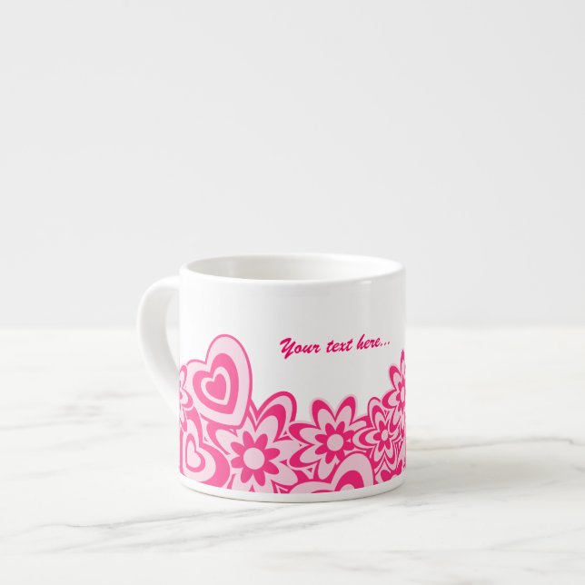 Cute pink flowers and hearts with a name espresso cup (Front Left)