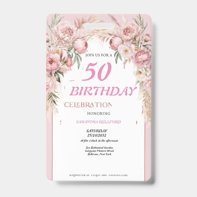 Cute Pink Flowers Birthday Badge (Front)