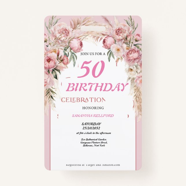 Cute Pink Flowers Birthday Badge (Front)