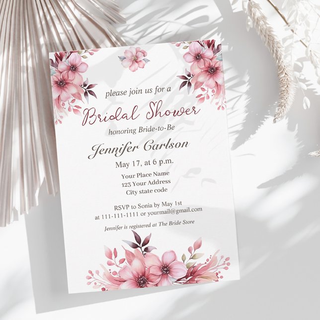 Cute Pink Flowers Elegant Bridal Shower Invitation (Creator Uploaded)