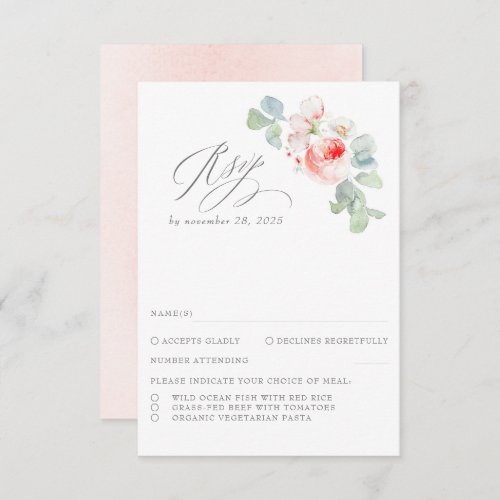 Cute Pink Flowers Elegant Wedding RSVP