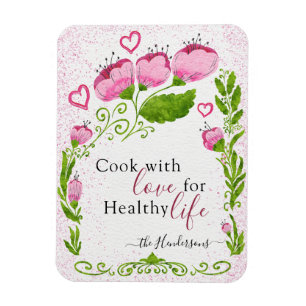 Cute Pink Flowers Family Name Motivational Fridge Magnet